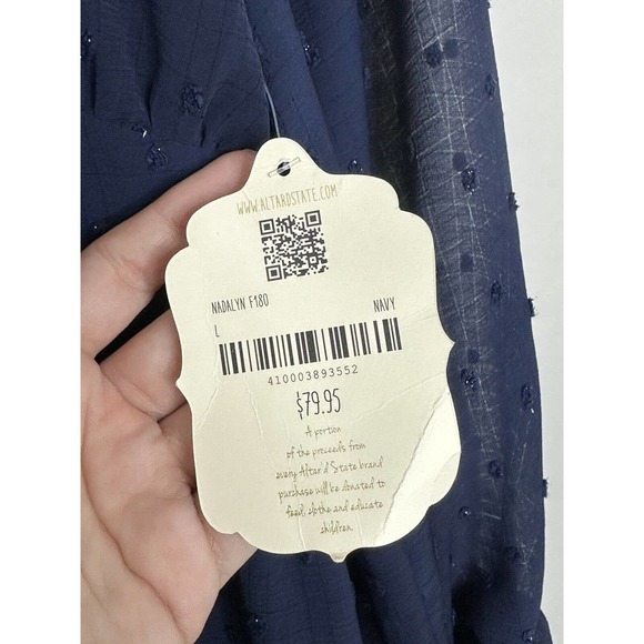 Altard State Navy Blue Polka Dot Chiffon Long Sleeve V Neck Dress Size Large New - Picture 4 of 9